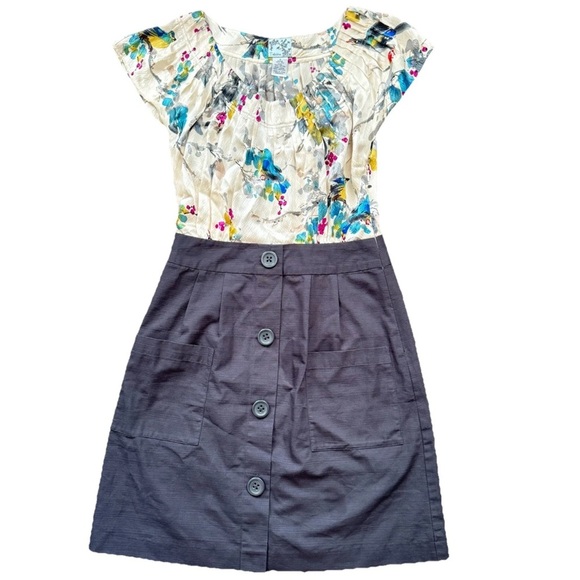 Tabitha By Anthropologie Night Blooming Bird Dress Size 6 A-Line Above Knee Silk - Picture 1 of 8